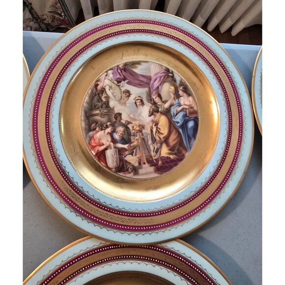 Antique Hand-Painted Gilt Royal Vienna 10.5" Plate Charger Set Of 12 (RV1000) - Picture 3 of 16